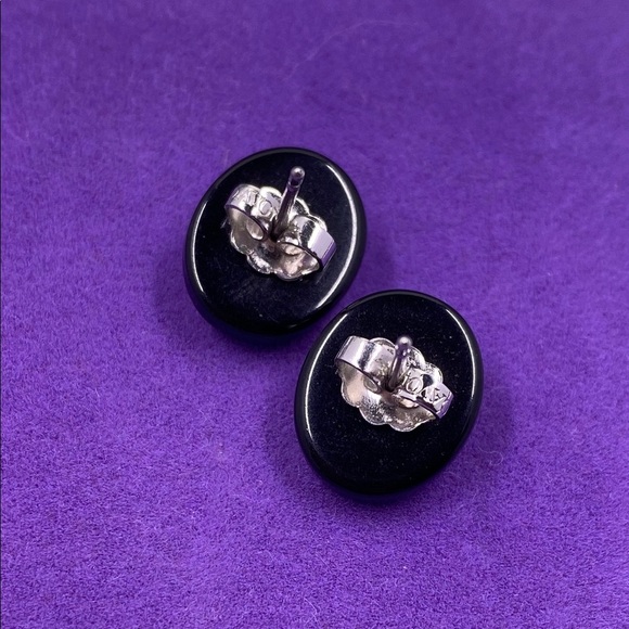 💛 Vintage Avon Silver Crystal Black Stud Earrings - Picture 2 of 5
